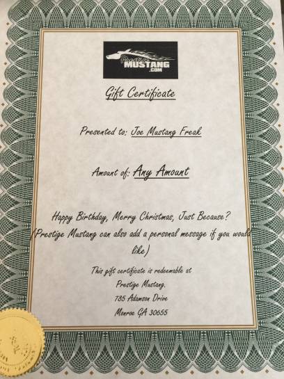 Prestige Mustang Gift Certificate - Image 1