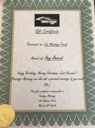 Prestige Mustang Gift Certificate